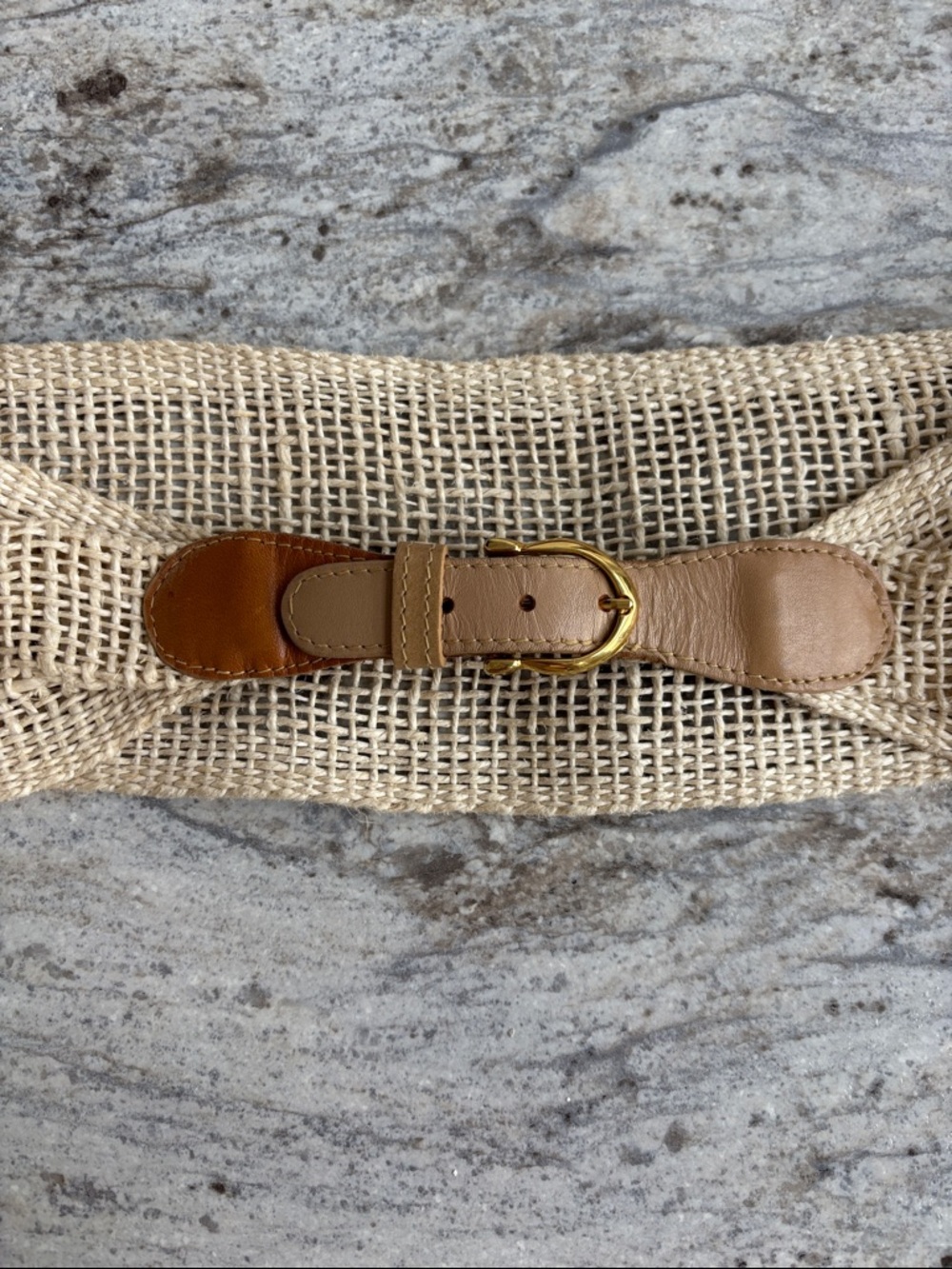 VTG Emmanuel Canada Wide Woven Raffia & Leather Waist Belt - L or Medium